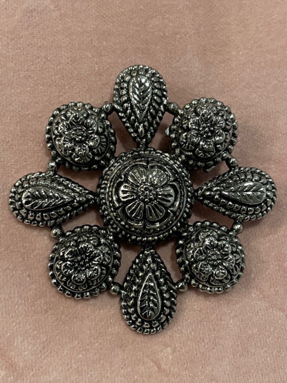 Sylvia Dahl Antique-Style Black Floral Filigree Brooch - Women's Accessory